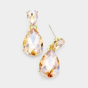 Lt Topaz Crystal Double Teardrop Gold Earrings